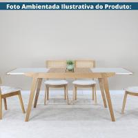 Mesa Jantar Extensível Embaú Nacional Móveis Retangular 140 Cm A 195 Cm Madeira Amêndoa Vidro Branco - 6