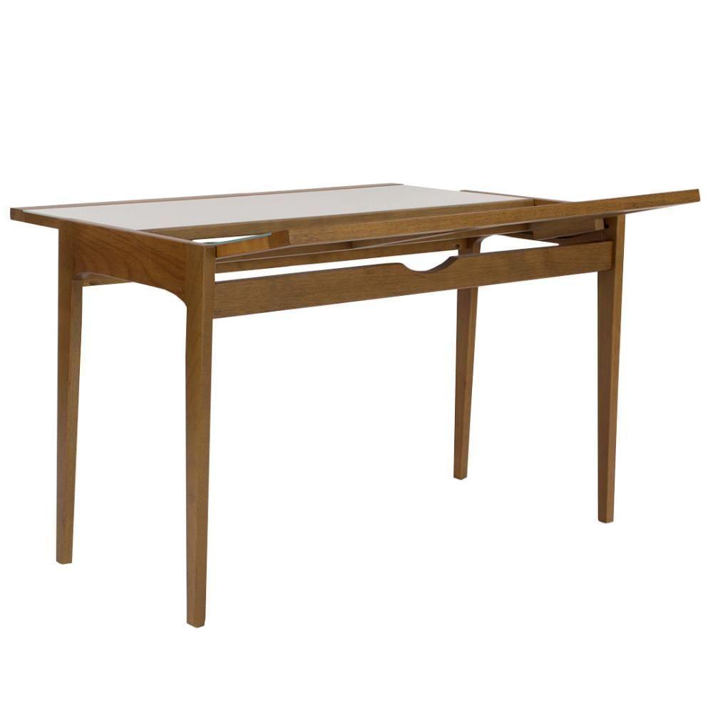 Mesa Aparador Extensível Seixas 106cm Vidro Branco Amêndoa - 3