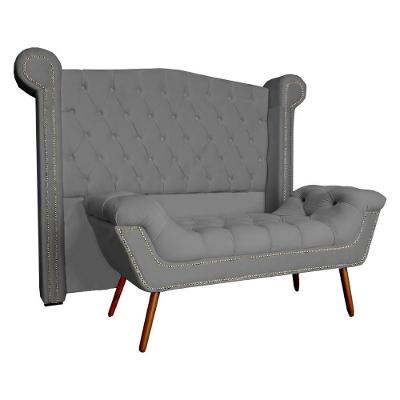 Kit Provença Cabeceira De Cama Box E Calçadeira Baú Casal 140 Cm Veludo Cinza Sj Móveis E Decoração