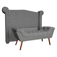 Kit Provença Cabeceira De Cama Box E Calçadeira Baú Casal 140 Cm Veludo Cinza Sj Móveis E Decoração - 1