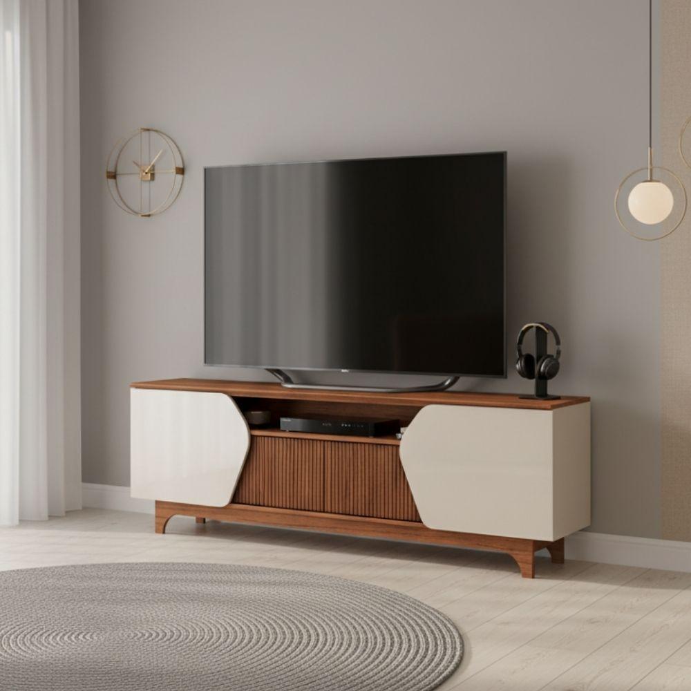 Rack Bancada Para Tv Até 75 Polegadas 1,83m 4 Portas Frisado Heloisa Off White/madeirado Off White / Madeirado - 2
