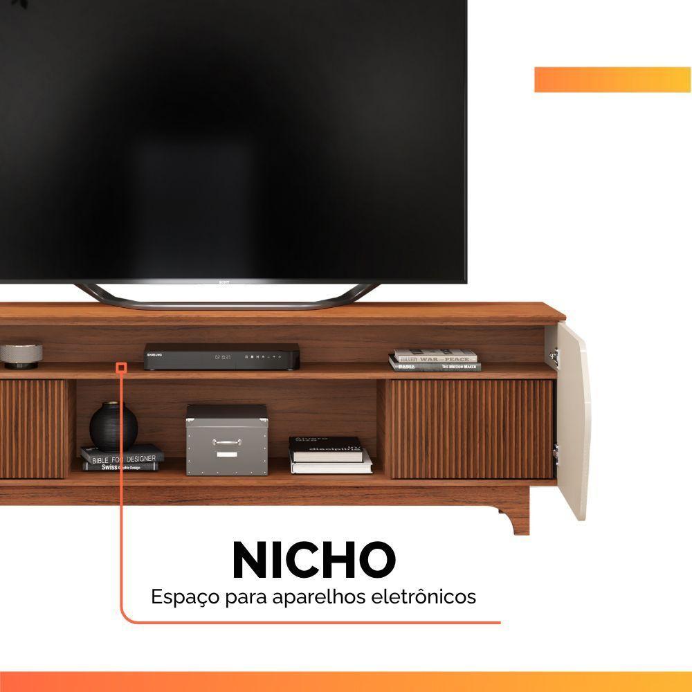 Rack Bancada Para Tv Até 75 Polegadas 1,83m 4 Portas Frisado Heloisa Off White/madeirado Off White / Madeirado - 4