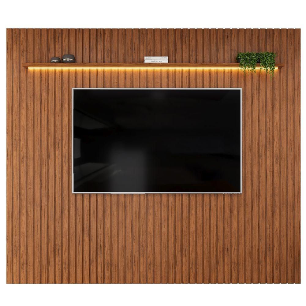 Painel Para Tv Até 90 Polegadas 2,75m Ripado Autêntico Com Led E Prateleira Montreal Madeirado Madeirado - 1