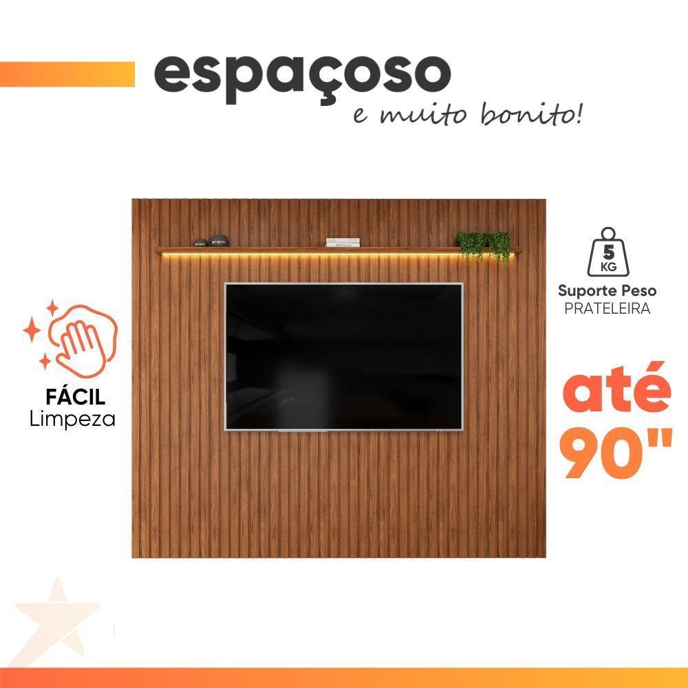 Painel Para Tv Até 90 Polegadas 2,75m Ripado Autêntico Com Led E Prateleira Montreal Madeirado Madeirado - 3