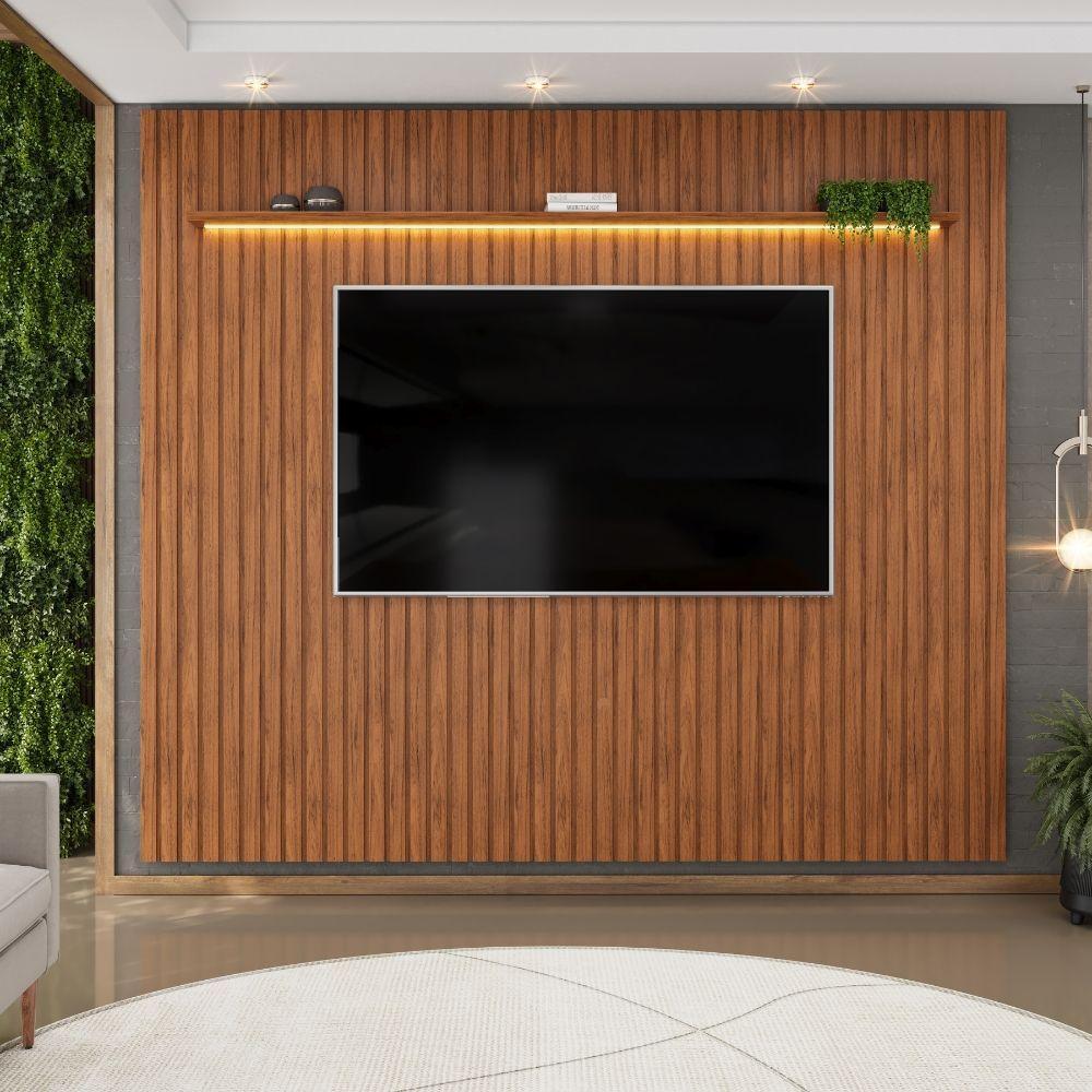Painel Para Tv Até 90 Polegadas 2,75m Ripado Autêntico Com Led E Prateleira Montreal Madeirado Madeirado - 4