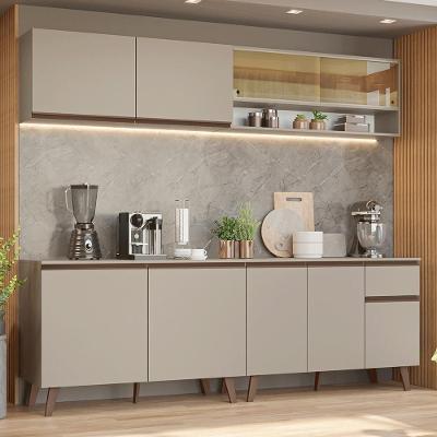 Armário de Cozinha Completa Nice 9 Portas 1 Gaveta MDF 240 cm Creme com Puxadores em Alumínio