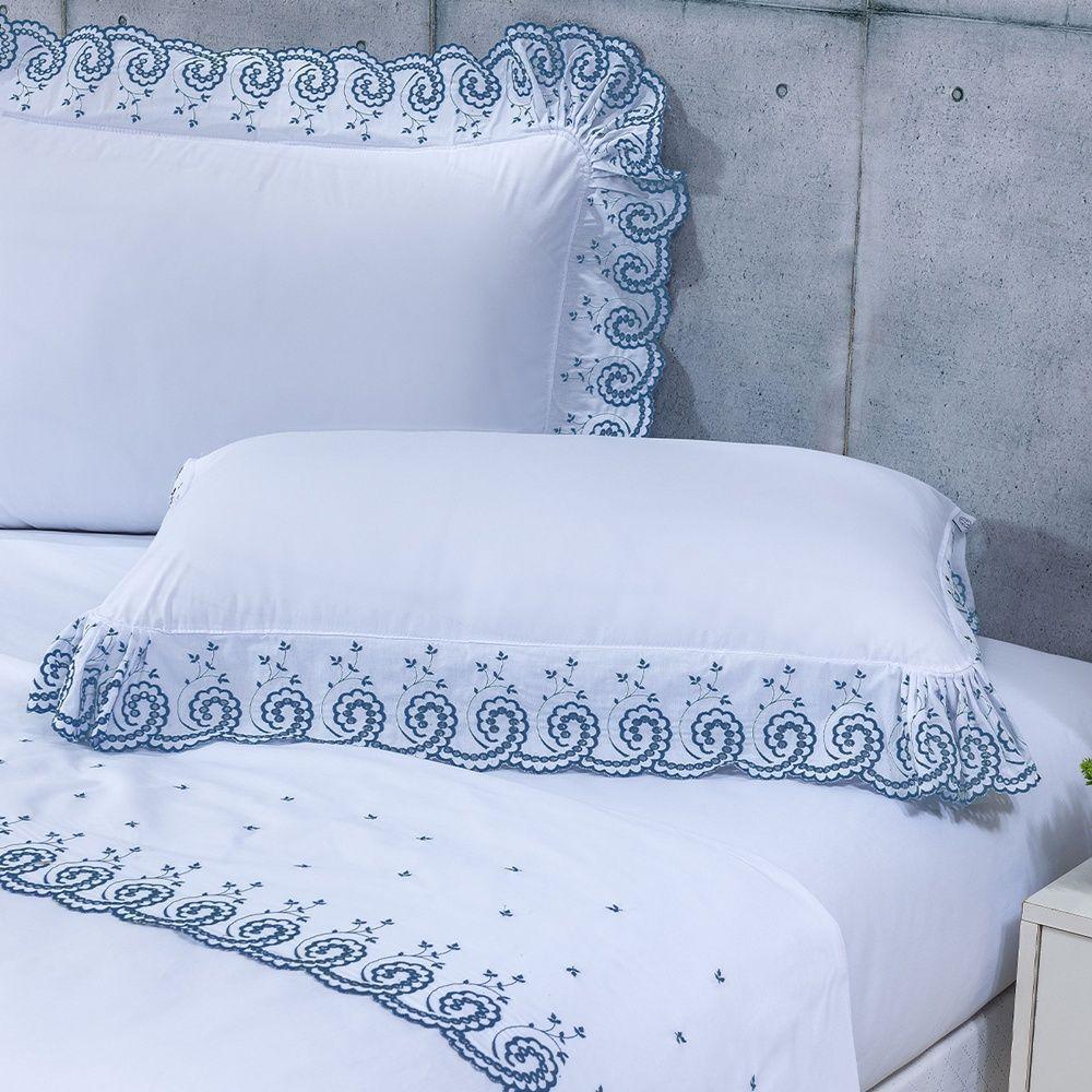 Cobre Leito + Jogo De Cama 7 Peças King Percal 200 Fios Mistral 100% Algodão - Topázio - 6