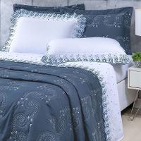 Cobre Leito + Jogo De Cama 7 Peças King Percal 200 Fios Mistral 100% Algodão - Topázio - 2