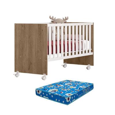 Berço Nacional Doce Sonho 3540 Carvalho Rústico Toq Branco Com Colchão Tend Tudo - Qmovi