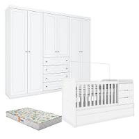 Berço Multifuncional Cleo E Guarda Roupa Infantil 6 Portas Americano Ambiente Branco Fosco Com Colchão Gazin - Henn - 8