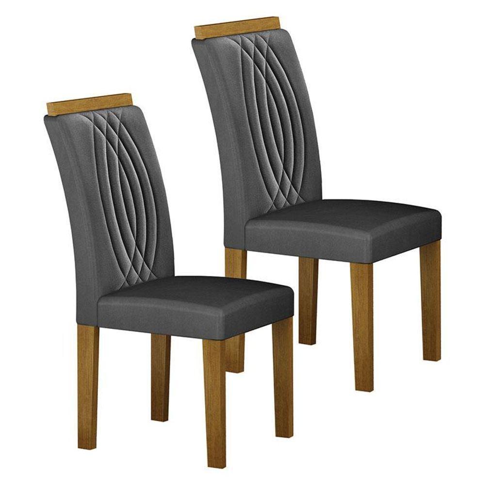 Cadeira Para Mesa De Jantar Doha Mdf Kit 2 Peças Freijó Joli Chumbo - Leifer Móveis - 1