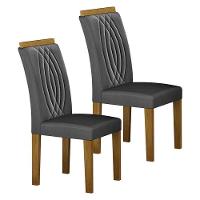 Cadeira Para Mesa De Jantar Doha Mdf Kit 2 Peças Freijó Joli Chumbo - Leifer Móveis - 1