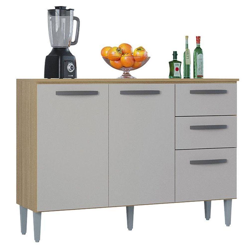 Balcão 507 3 Portas E 2 Gavetas Com Tampo Damasco Off White - Poquema - 1