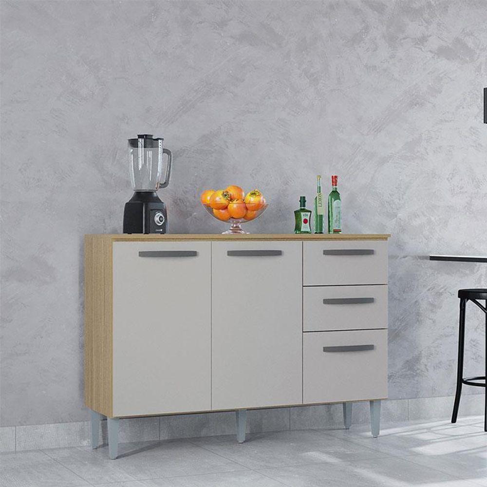 Balcão 507 3 Portas E 2 Gavetas Com Tampo Damasco Off White - Poquema - 2