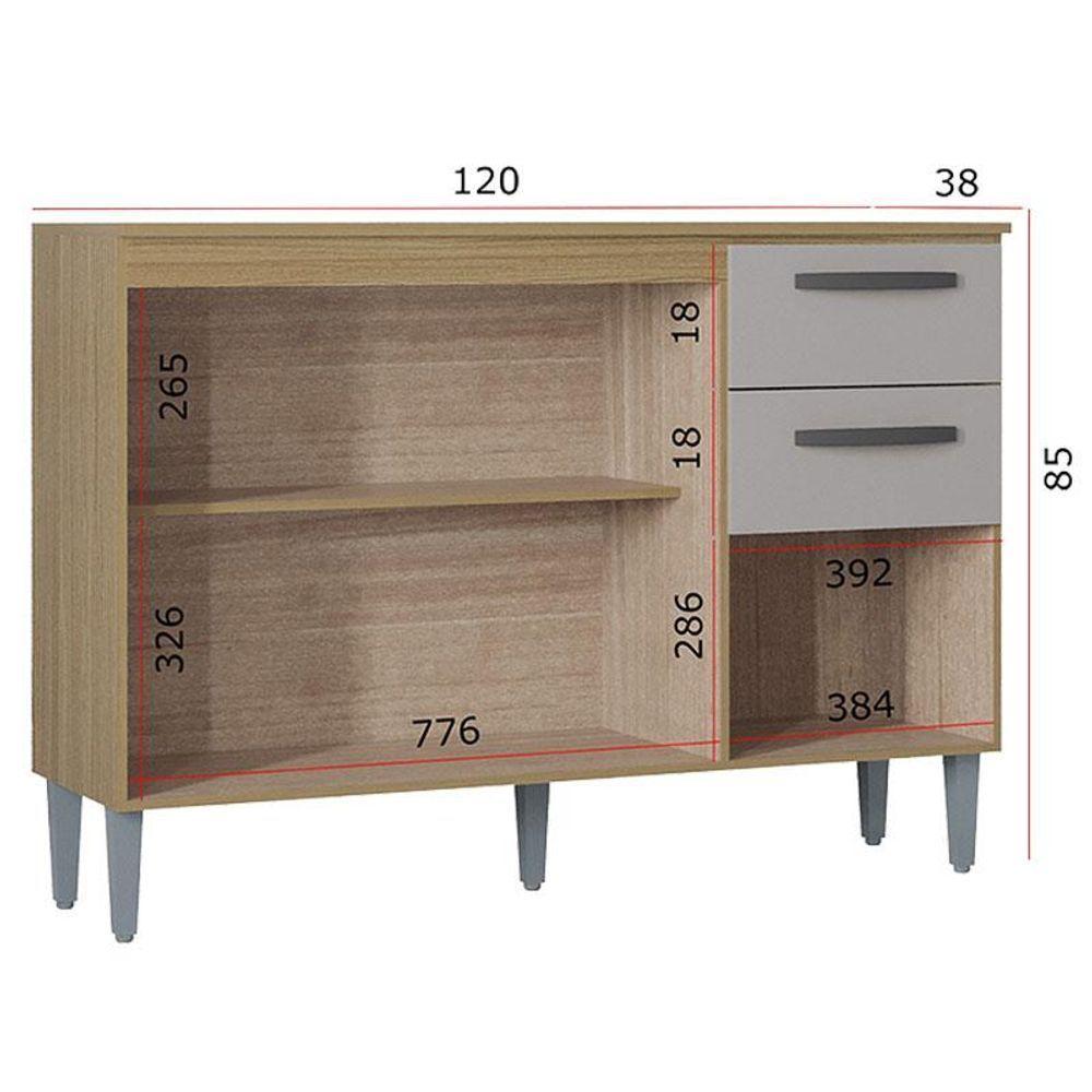 Balcão 507 3 Portas E 2 Gavetas Com Tampo Damasco Off White - Poquema - 5