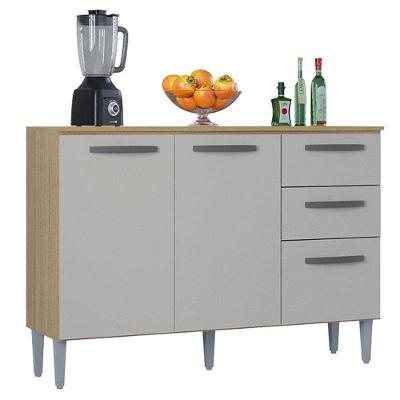 Balcão 507 3 Portas E 2 Gavetas Com Tampo Damasco Off White - Poquema