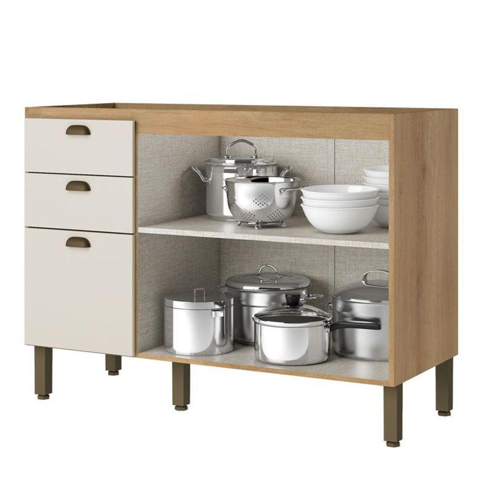 Balcão 120 Cm 2 Portas 3 Gavetas Sem Tampo Finesse Capuccino Off White - Thb - 2