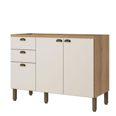 Balcão 120 Cm 2 Portas 3 Gavetas Sem Tampo Finesse Capuccino Off White - Thb
