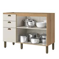 Balcão 120 Cm 2 Portas 3 Gavetas Sem Tampo Finesse Capuccino Off White - Thb - 2