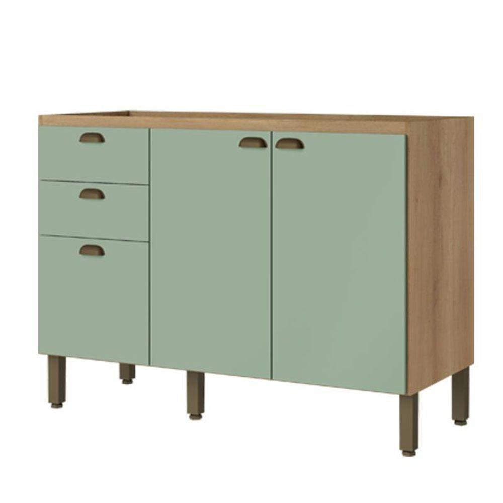 Balcão 120 Cm 2 Portas 3 Gavetas Sem Tampo Finesse Capuccino Menta - Thb - 1