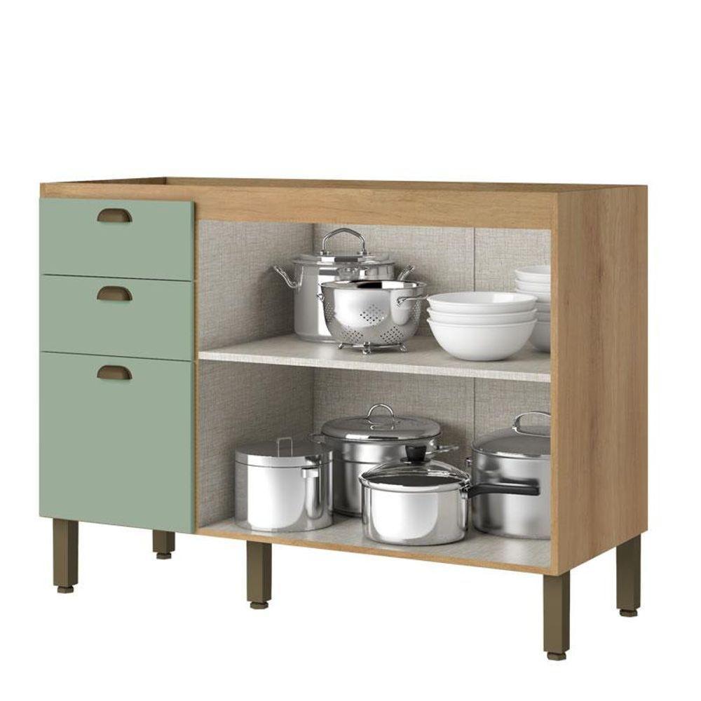 Balcão 120 Cm 2 Portas 3 Gavetas Sem Tampo Finesse Capuccino Menta - Thb - 2