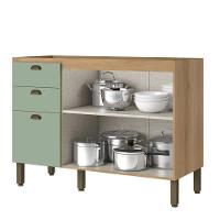 Balcão 120 Cm 2 Portas 3 Gavetas Sem Tampo Finesse Capuccino Menta - Thb - 2