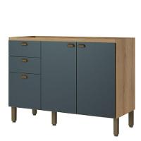 Balcão 120 Cm 2 Portas 3 Gavetas Sem Tampo Finesse Capuccino Azul - Thb - 1