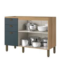 Balcão 120 Cm 2 Portas 3 Gavetas Sem Tampo Finesse Capuccino Azul - Thb - 2