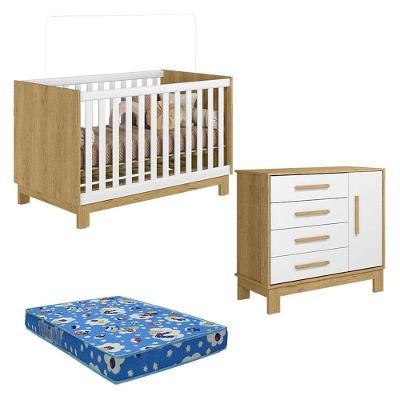 Berço Americano 4315 E Cômoda Sapateira 4355 Q Encanto Slim Freijó Toq Branco Acetinado Com Colchão Tend Tudo - Qmovi