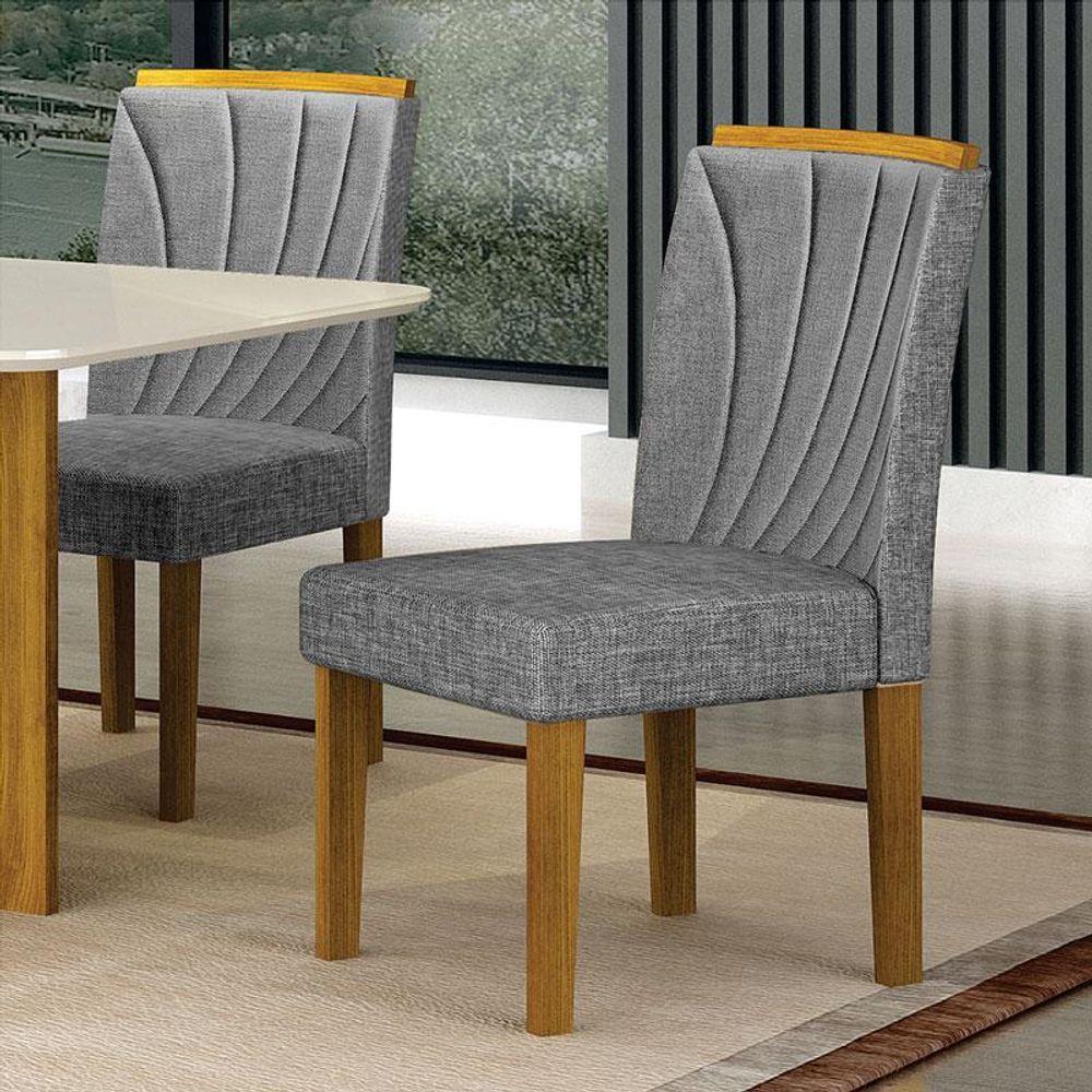 Cadeira Para Mesa De Jantar Lorena Plus Mdf Kit 2 Peças Freijó Linho Cinza - Leifer Móveis - 6