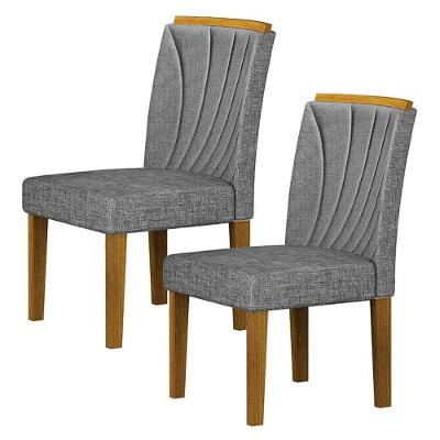 Cadeira Para Mesa De Jantar Lorena Plus Mdf Kit 2 Peças Freijó Linho Cinza - Leifer Móveis