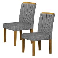 Cadeira Para Mesa De Jantar Lorena Plus Mdf Kit 2 Peças Freijó Linho Cinza - Leifer Móveis - 1