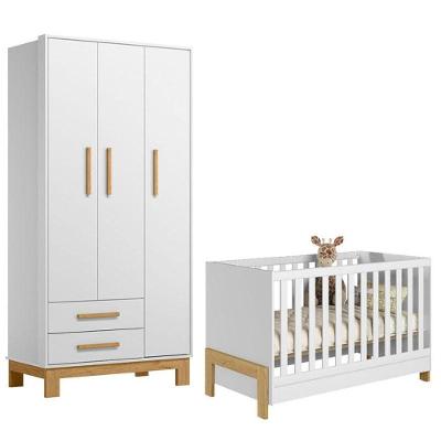 Berço Americano 4300 Mini Cama Fantasia E Guarda Roupa Infantil Q Encanto Slim 4340 Branco Acetinado - Qmovi