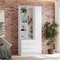 Armário Multiuso Doha Ambiente Com Espelho 2 Portas 3 Gavetas Branco Brilho - Henn - 1