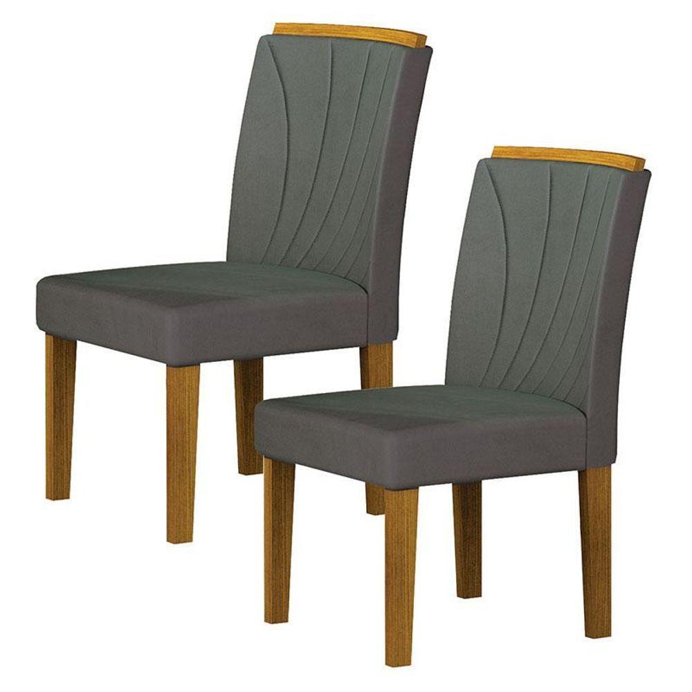 Cadeira Para Mesa De Jantar Lorena Plus Mdf Kit 2 Peças Freijó Joli Chumbo - Leifer Móveis - 1