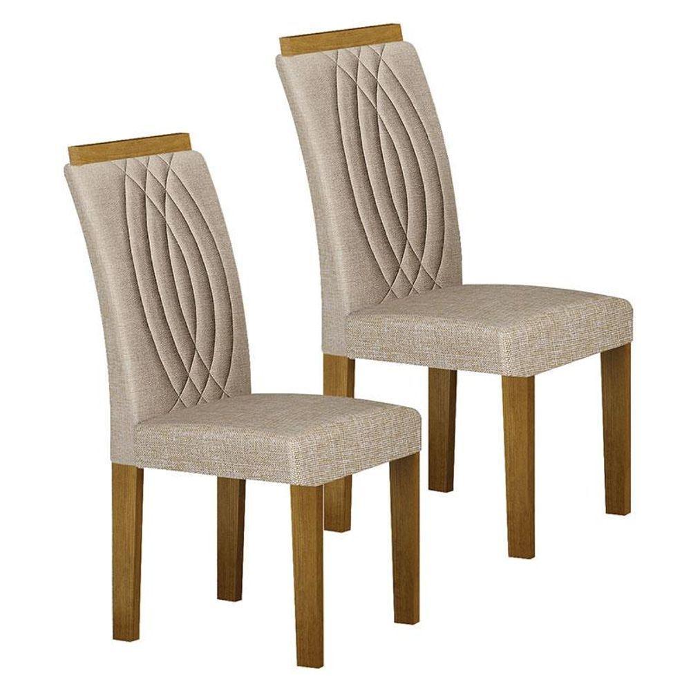 Cadeira Para Mesa De Jantar Doha Mdf Kit 2 Peças Freijó Linho Palha - Leifer Móveis - 1
