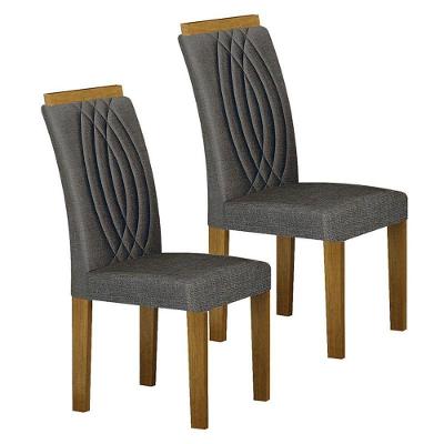 Cadeira Para Mesa De Jantar Doha Mdf Kit 2 Peças Freijó Linho Chumbo - Leifer Móveis