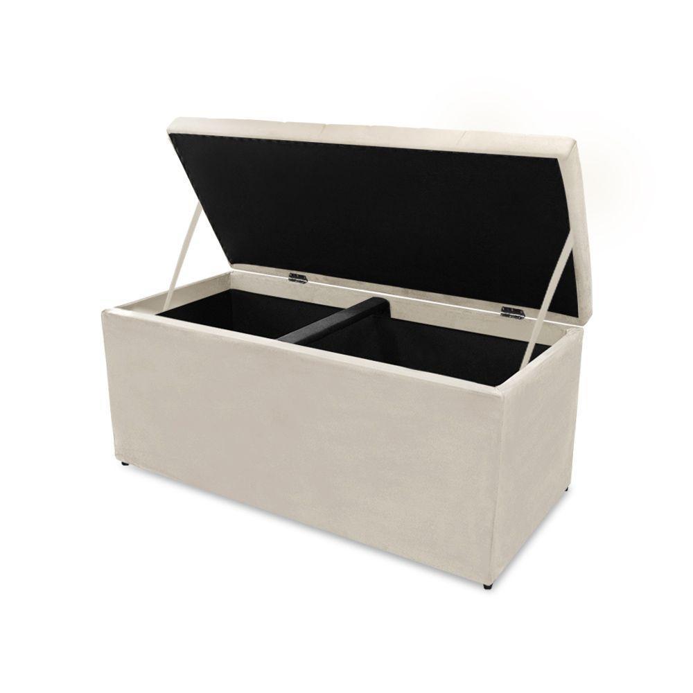 Kit Cabeceira E Calçadeira Baú Dunas Casal 140 Cm Bege Claro - 4