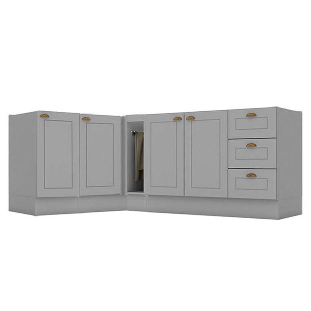 Balcão Porta Toalha Com Canto Reto E Balcão Com 1 Porta E Balcão Para Pia Americana Cinza - Henn - 1