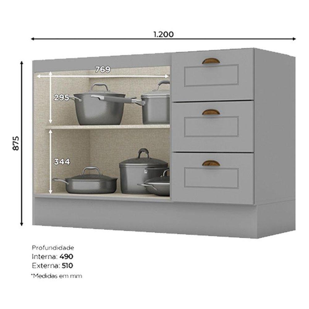 Balcão Porta Toalha Com Canto Reto E Balcão Com 1 Porta E Balcão Para Pia Americana Cinza - Henn - 8