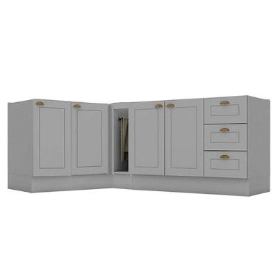 Balcão Porta Toalha Com Canto Reto E Balcão Com 1 Porta E Balcão Para Pia Americana Cinza - Henn