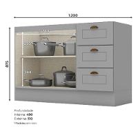 Balcão Porta Toalha Com Canto Reto E Balcão Com 1 Porta E Balcão Para Pia Americana Cinza - Henn - 8