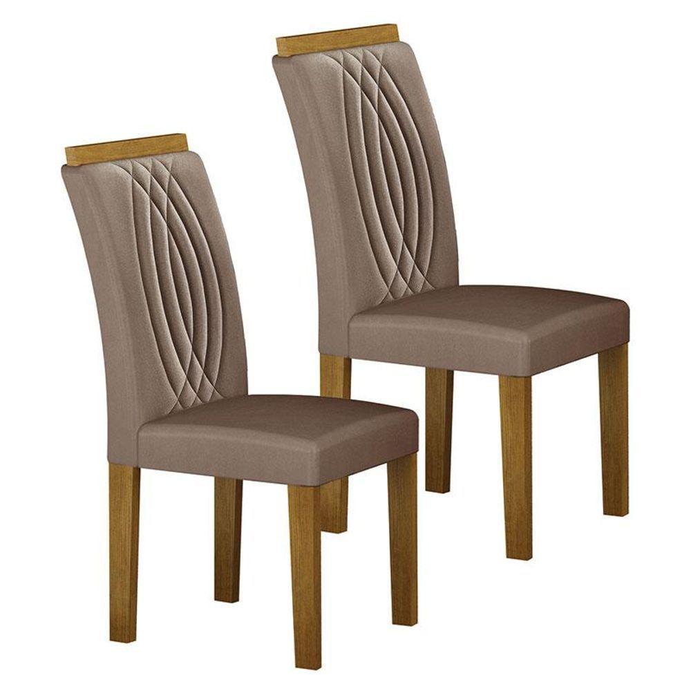 Cadeira Para Mesa De Jantar Doha Mdf Kit 2 Peças Freijó Joli Camurça - Leifer Móveis - 1