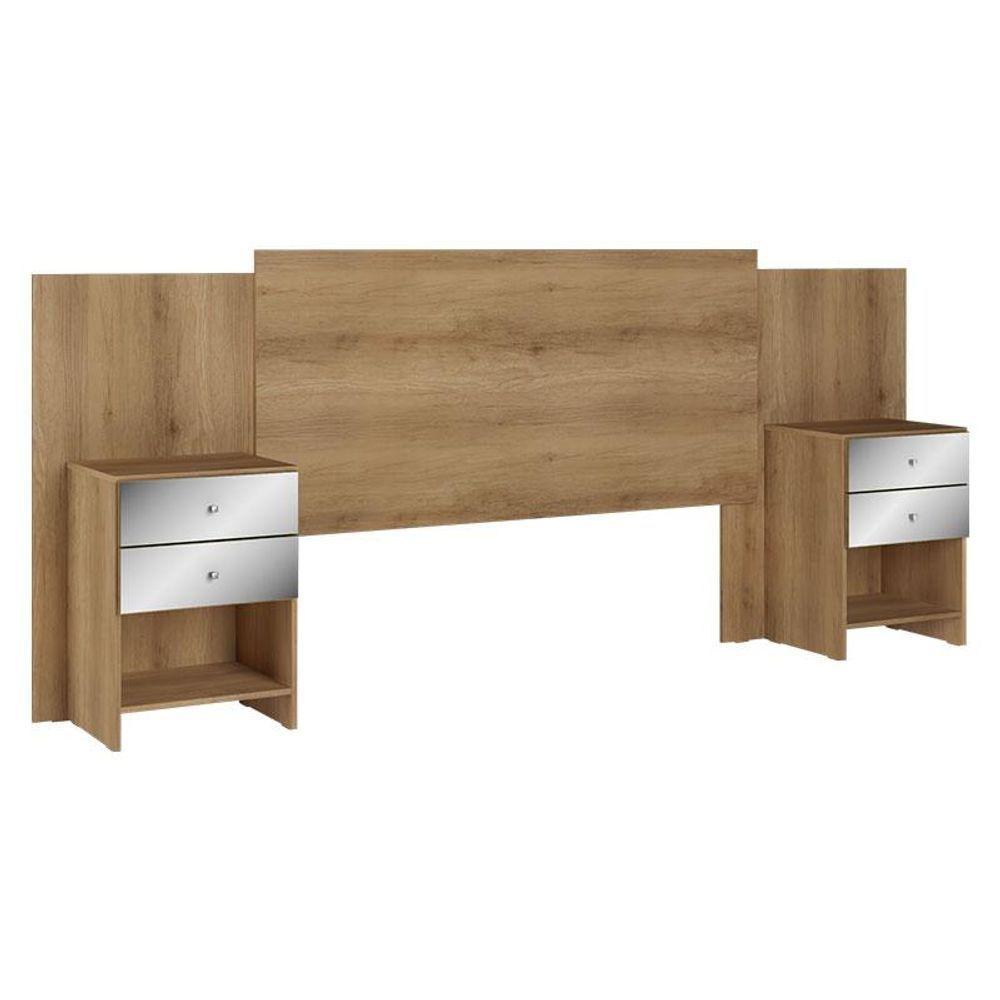 Cabeceira Casal Com Mesas De Cabeceira Formosa Glass Capuccino Acetinado - Thb - 1