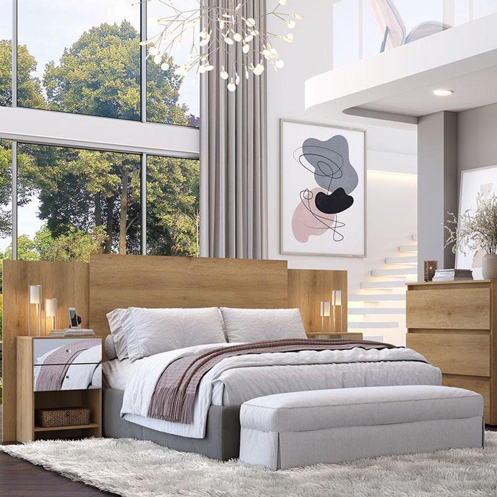 Cabeceira Casal Com Mesas De Cabeceira Formosa Glass Capuccino Acetinado - Thb - 2