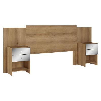 Cabeceira Casal Com Mesas De Cabeceira Formosa Glass Capuccino Acetinado - Thb