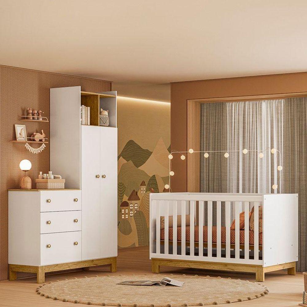 Berço Americano Infantil Mini Cama 4315 E Guarda Roupa Com Cômoda 4970 Q Encanto Slim Branco Acetinado - Qmovi - 7