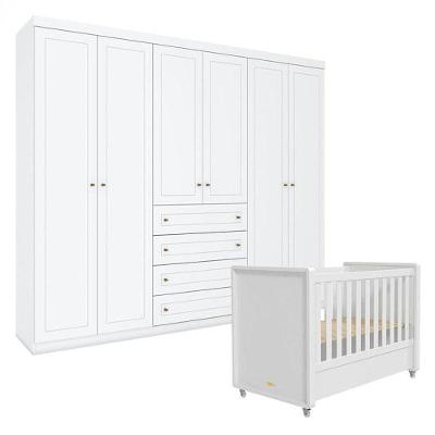 Berço Tutto New E Guarda Roupa Mississipi 6 Portas Branco Fosco - Matic