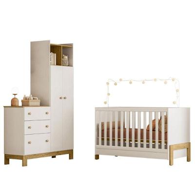 Berço Americano Mini Cama 4300 Fantasia E Guarda Roupa Com Cômoda 4970 Q Encanto Slim Branco Acetinado - Qmovi