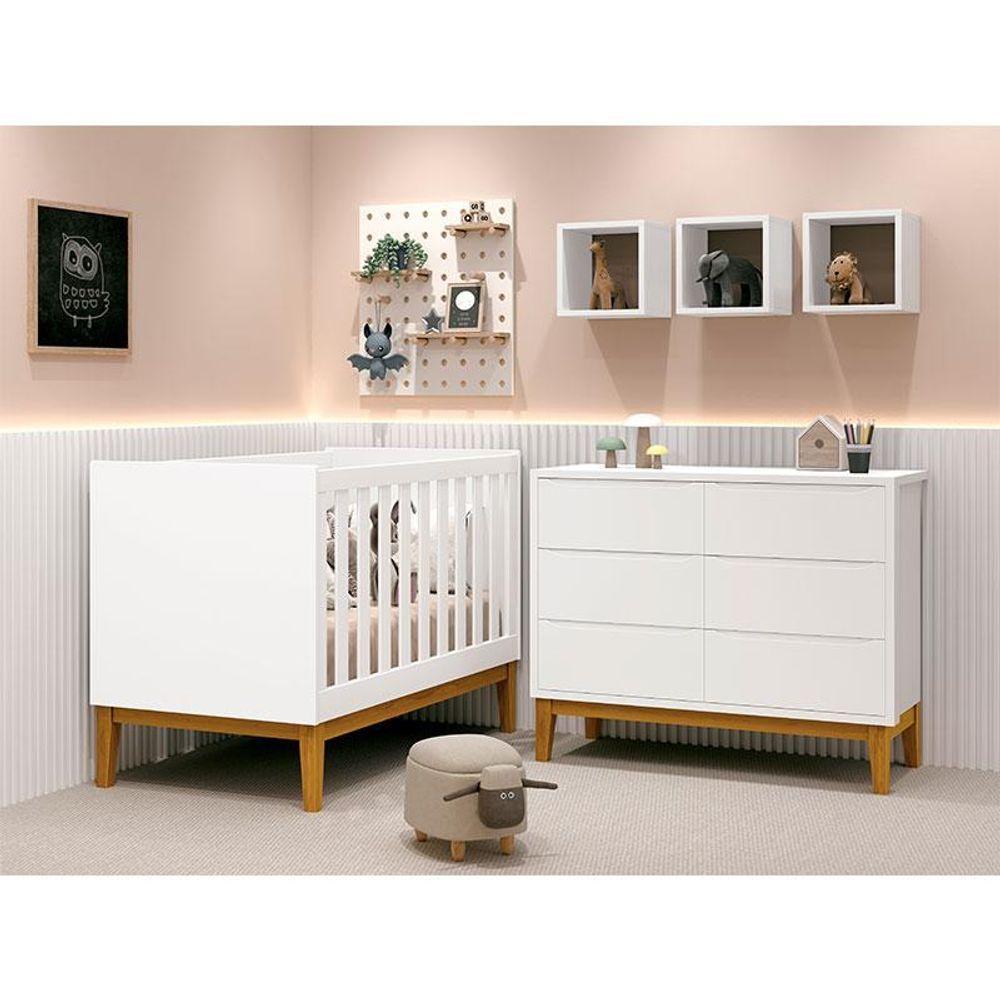 Berço Americano Com Cômoda 6 Gavetas New Classic Branco Com Pés Madeiras - Reller - 6